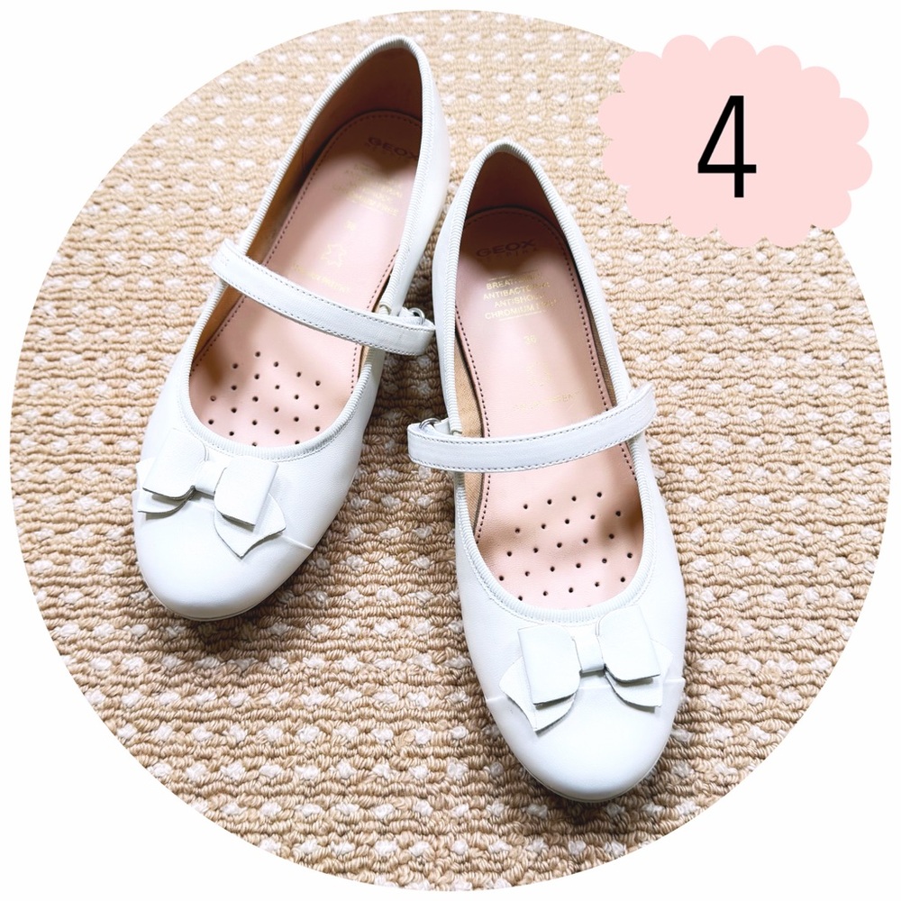 Geox Respira Girls Pearly White Italian Leather Ballet Flats Size 4